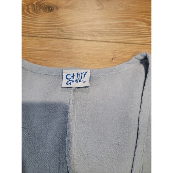 Oh My Gauze‎ Tunic Lagenlook Top Women's Sleeveless Crinkle Lightweight Lt Blue - Picture 9 of 13